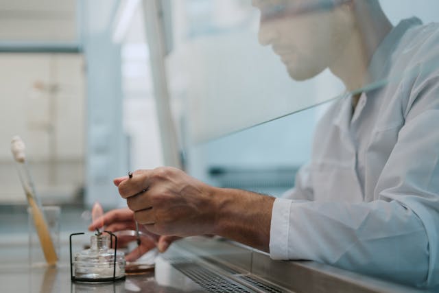 Future of Preventive health Man in lab coat working on preventive health